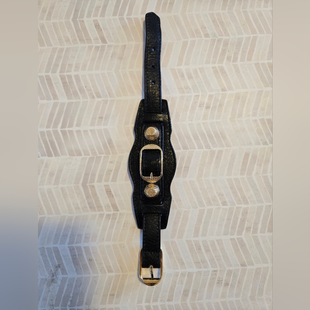 Balenciaga Black Leather Bracelet with Gold Buckle
